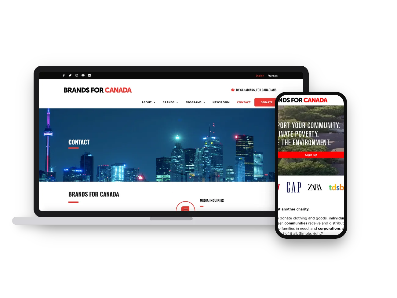 Brands for Canada website created by IMZDesigns, shown on desktop and mobile