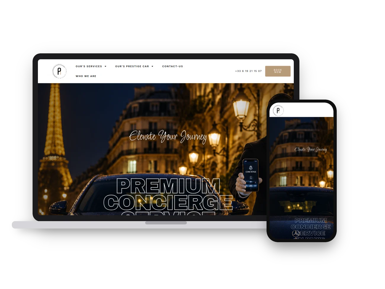 Car Services Paris website created by IMZDesigns, shown on desktop and mobile