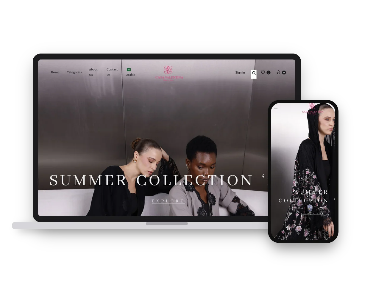 Casa Valentina Couture online store created by IMZDesigns, shown on desktop and mobile