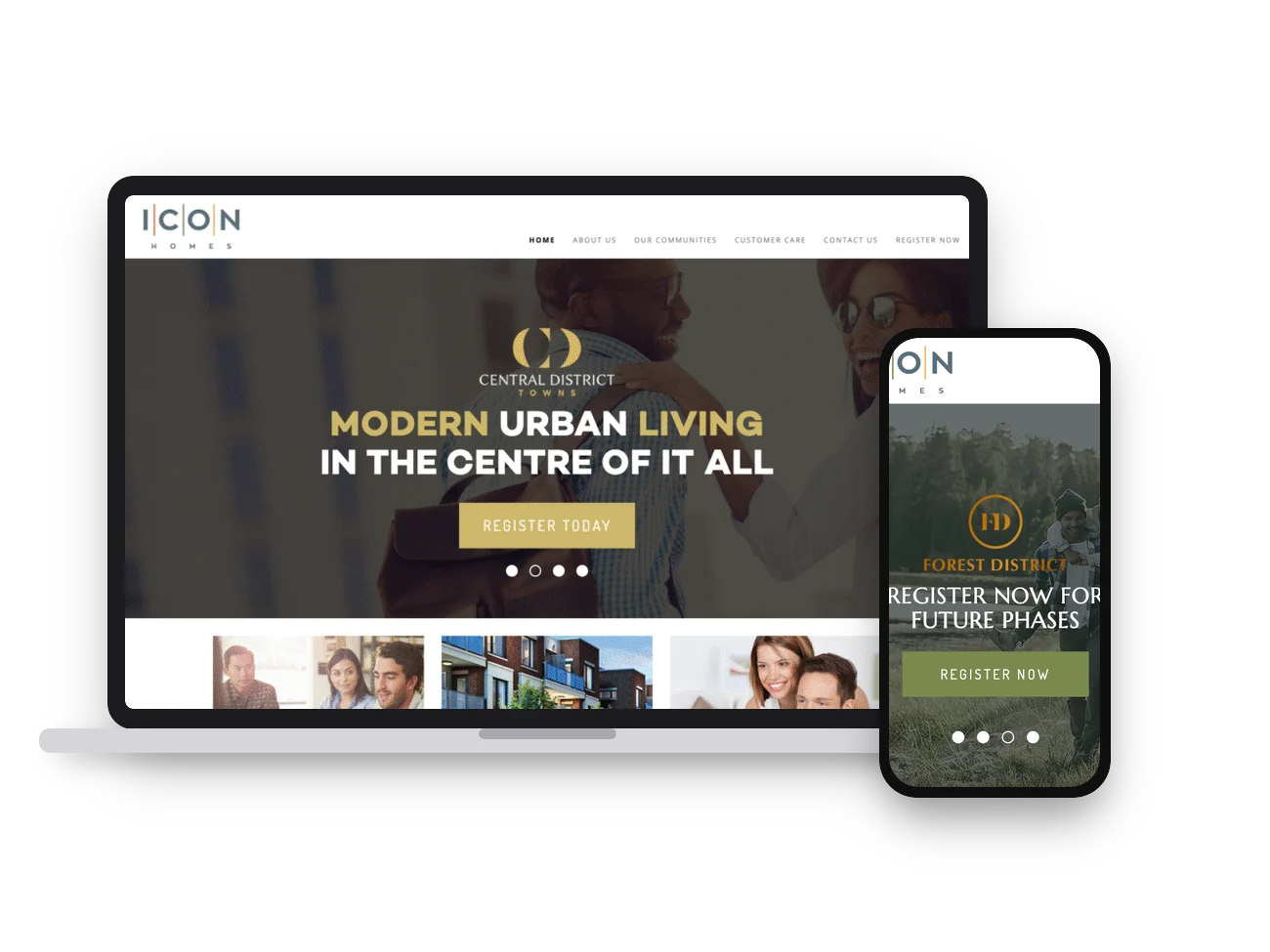 Icon Homes website created by IMZDesigns, shown on desktop and mobile