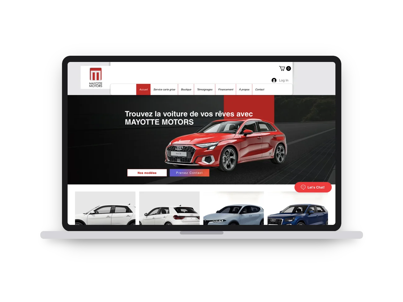 Mayotte Motors website created by IMZDesigns, shown on desktop