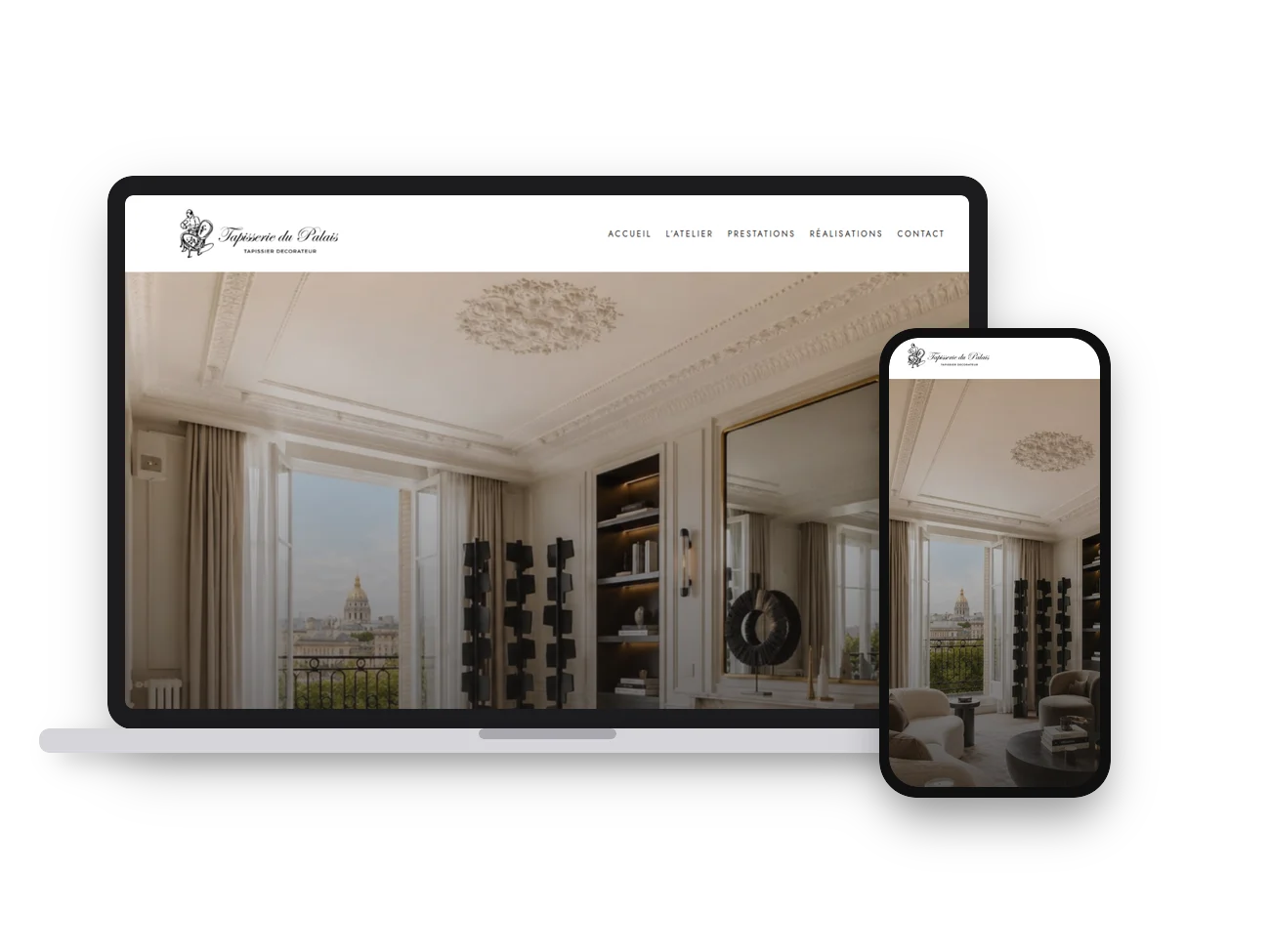 Tapisserie du Palais website created by IMZDesigns, shown on desktop and mobile