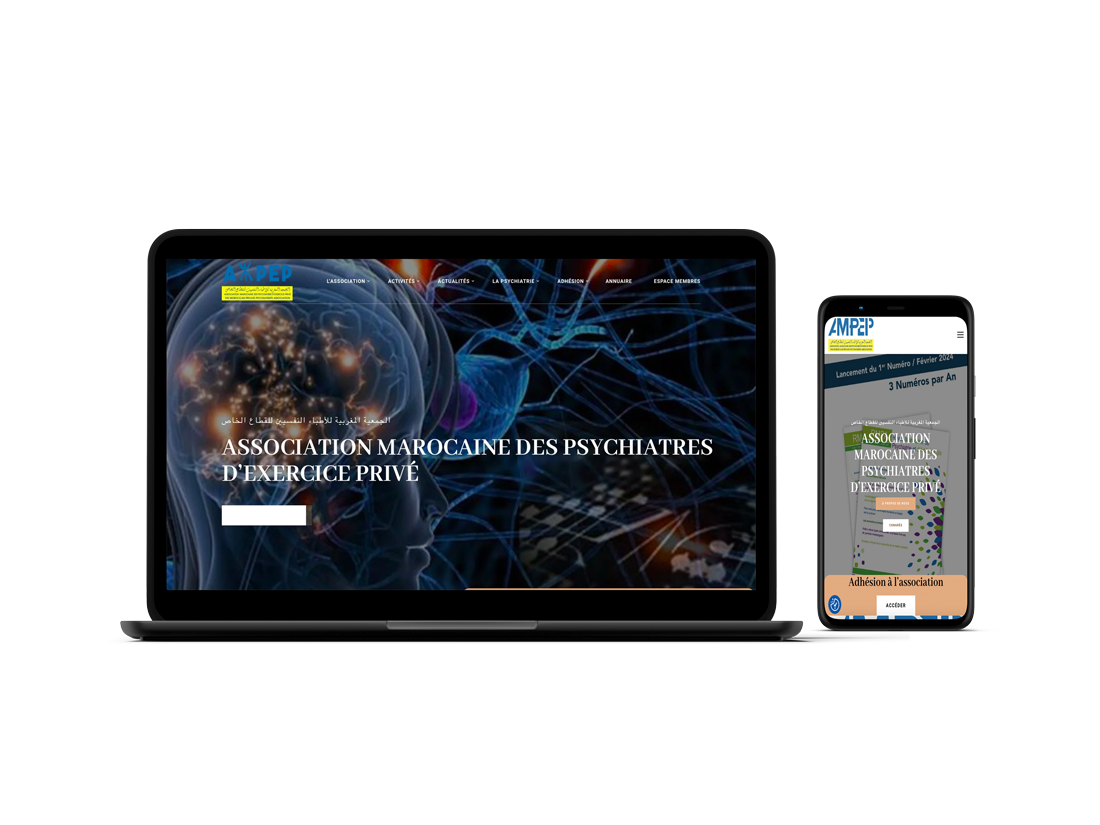 Réalisation du site web de l’Association Marocaine des Psychiatres Privés par IMZDesigns, design professionnel, clair et optimisé SEO.